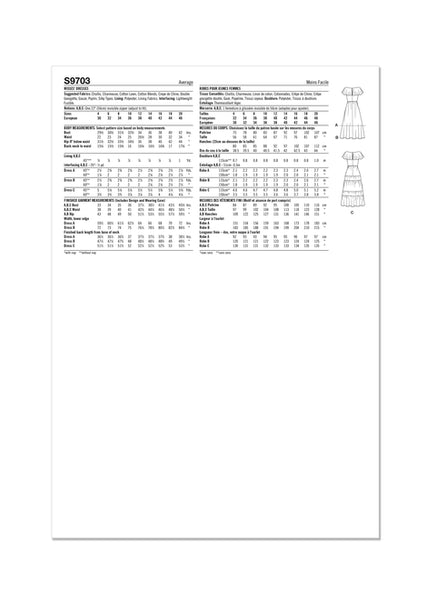 Pattern, SIMPLICITY 9703 Misses' Dresses