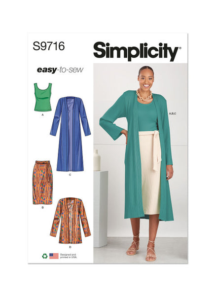 Pattern, SIMPLICITY 9716 Misses' Knit Top, Cardigan and Skirt