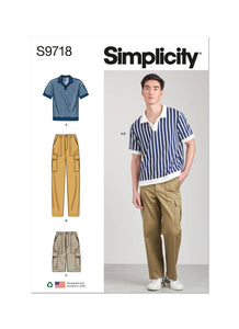 Pattern, SIMPLICITY 9718 Men's Knit Top, Cargo Pants and Shorts