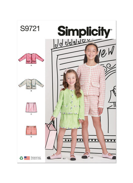 Pattern, SIMPLICITY 9721 Children's and Girls' Jackets, Skirt and Shorts