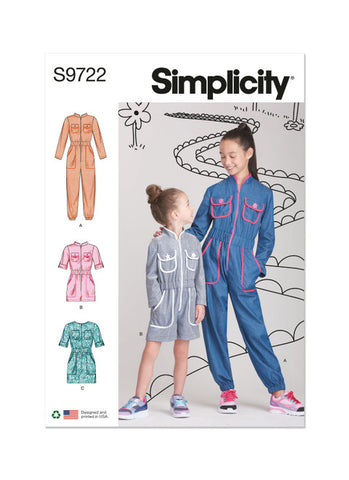 Pattern, SIMPLICITY 9722 Children's and Girls' Jumpsuit, Romper and Dress