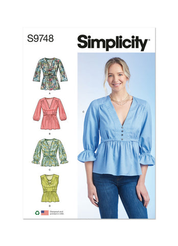 Pattern, SIMPLICITY 9748 Misses' Top with Sleeve Variations