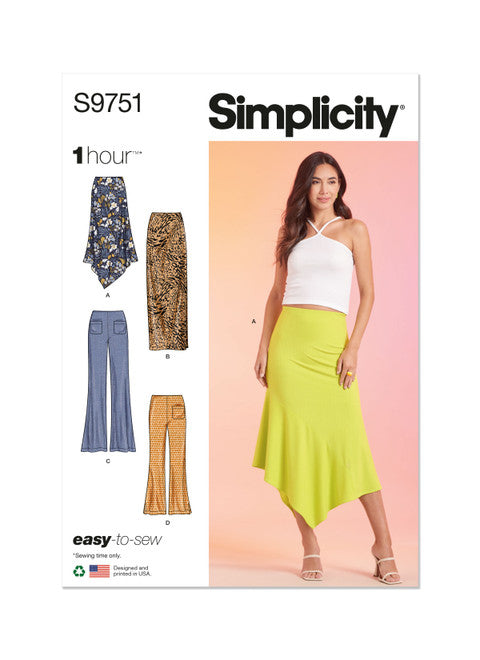 Pattern, SIMPLICITY 9751 Misses' Knit Skirts and Pants in Two Lengths