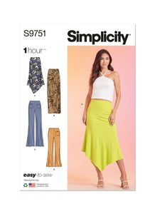 Pattern, SIMPLICITY 9751 Misses' Knit Skirts and Pants in Two Lengths