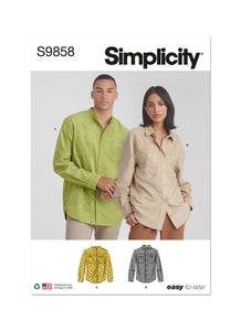 Pattern, SIMPLICITY 9858, Unisex Shirts