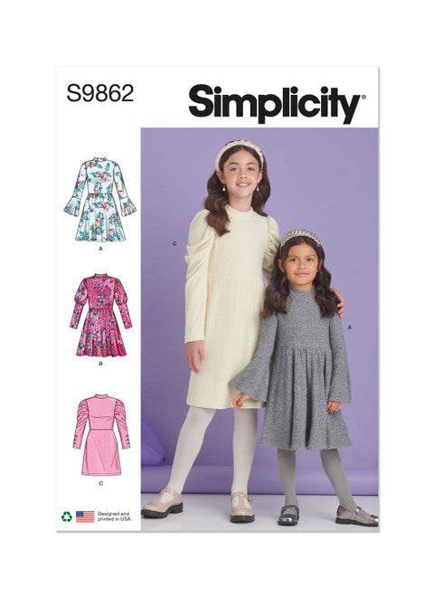 Pattern, SIMPLICITY 9862, Children's and Girls' Knit Dresses