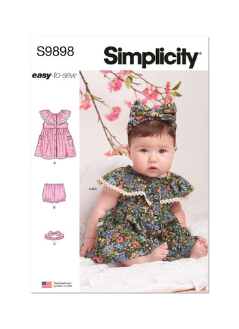 Pattern, SIMPLICITY 9898, Babies' Dress, Panty and Headband