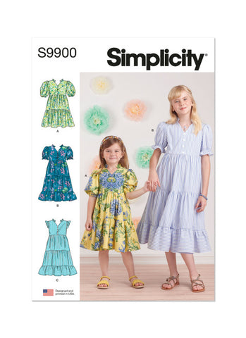 Pattern, SIMPLICITY 9900, Children's and Girls' Dress with Sleeve and Length Variations