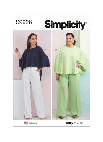 Pattern, SIMPLICITY 9926, Misses' and Women's Tops and Pants