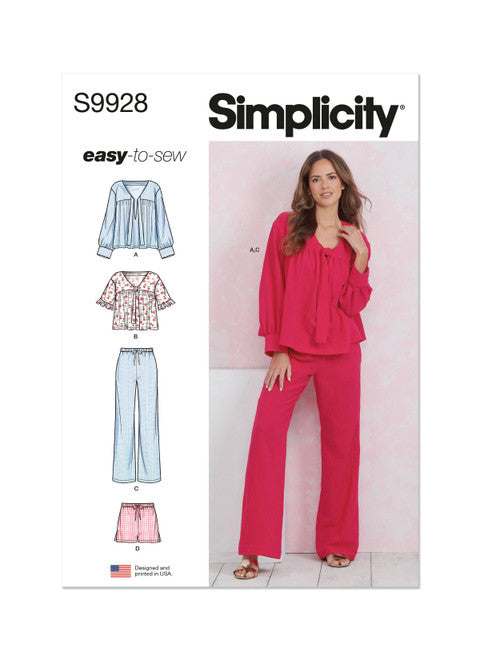 Pattern, SIMPLICITY 9928, Misses' Lounge Tops, Pants and Shorts