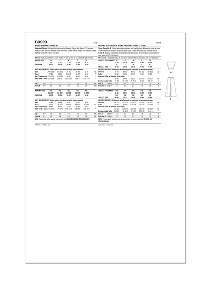 Pattern, SIMPLICITY 9929, Misses' and Women's Lounge Set