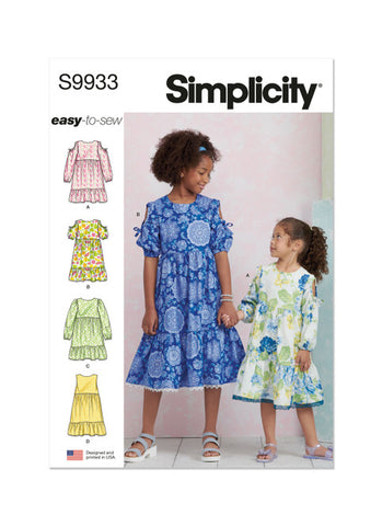 Pattern, SIMPLICITY 9933, Children's and Girls' Dress with Sleeve Variations