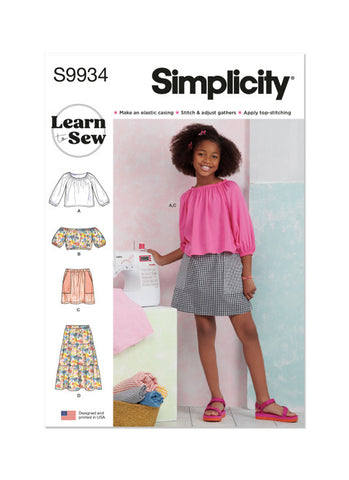 Pattern, SIMPLICITY 9934, Girls' Tops and Skirts