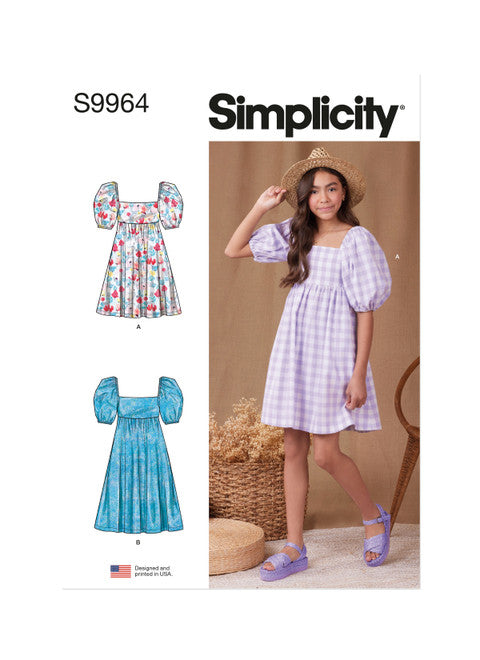 Pattern, SIMPLICITY 9964, Girls' Dress With Back Bodice and Length Variations