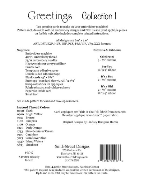 Machine Embroidery Pattern, Greetings Collection 1, SS9047