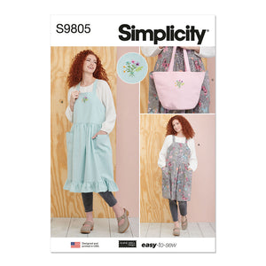 Pattern, SIMPLICITY 9805  Misses' Pinafore Aprons and Tote in One Size by Elaine Heigl Designs