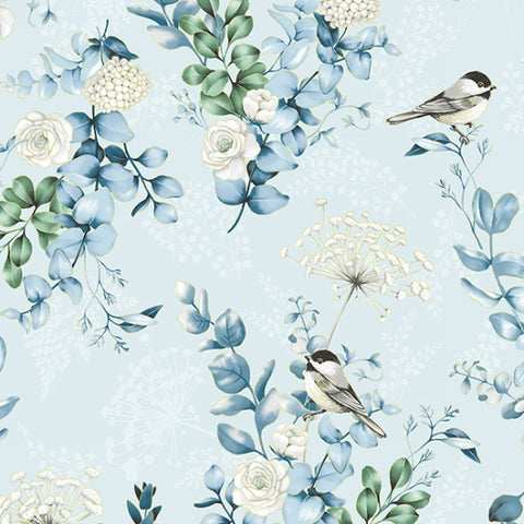 Fabric, Chickadee Cheer, Dusty Blue 27173-7