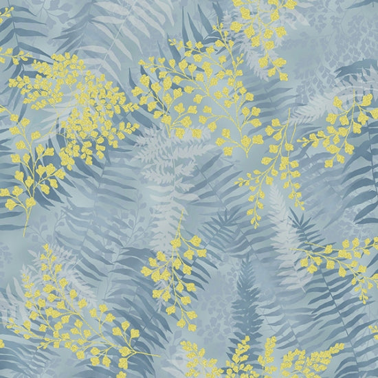 Fabric, Chickadee Cheer, Dusty Blue/Gold 27175-7
