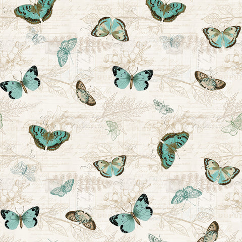 Fabric, Light Cream EN Bleu Digital Tossed Butterflies Y4032-2