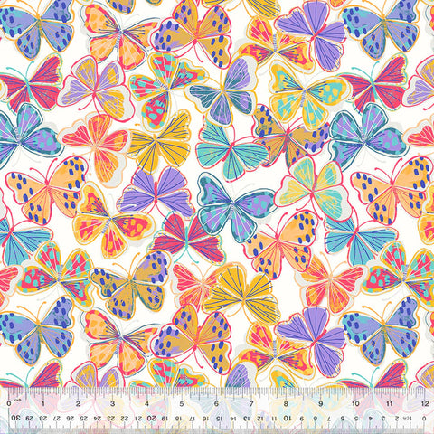 Fabric Flannel, Cozy Flannel Ivory Kaleidoscope Butterflies 53424F-7