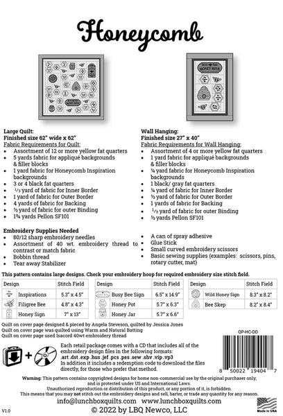 Machine Embroidery Pattern, Honeycomb Applique Machine Embroidery Quilt Pattern QP-HC-DD