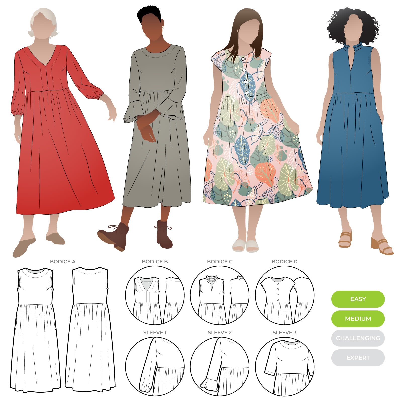 Pattern, Style ARC, Montana Dress Extension Pack Multi-Size