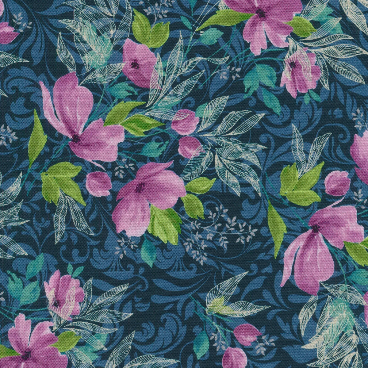 Fabric, Pretty Purple Petals, R210365D-Navy