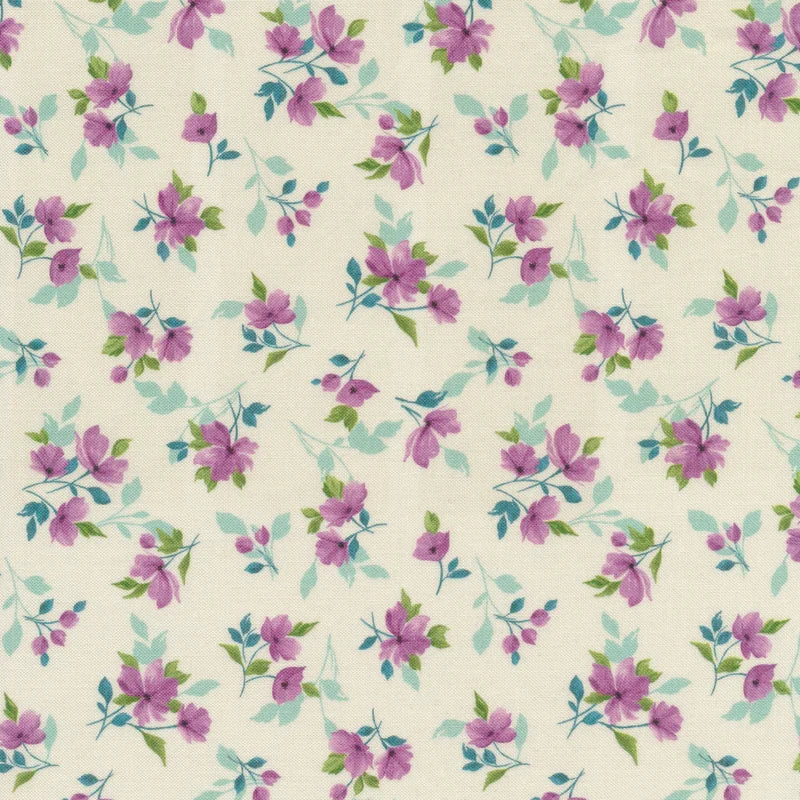 Fabric, Pretty Purple Petals, R210366D-CREAM