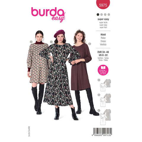 Pattern, Burda, 5975, Dress with Scooped Neckline and Sleeve Bands