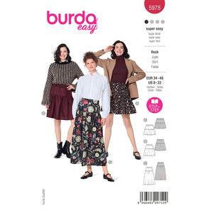 Pattern, Burda, 5978, Tiered Skirt with Elastic Waist