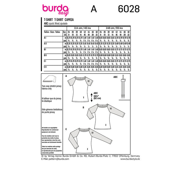 Pattern, Burda, 6028, Raglan Sleeve Top