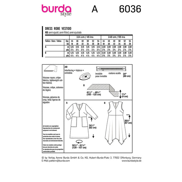 Pattern, Burda, 6036 Dress