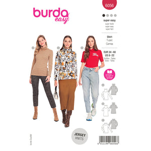 Pattern, Burda, 6056, Turtleneck Top with Half or Full Length Sleeves