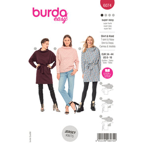 Pattern, Burda, 6074 Top and Dress with Roll Neck Collar
