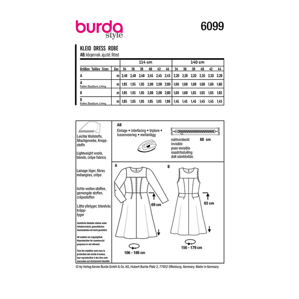 Pattern, Burda, 6099, Classic Dress