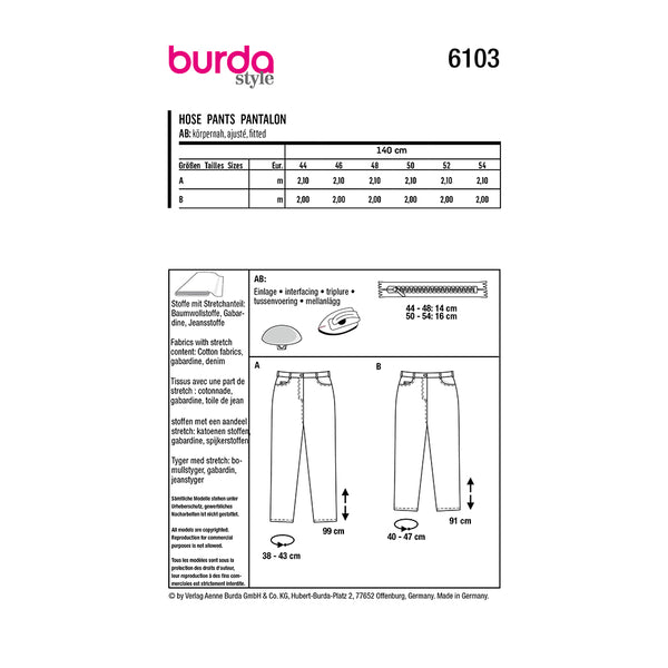 Pattern, Burda, 6103, Trousers/Pants