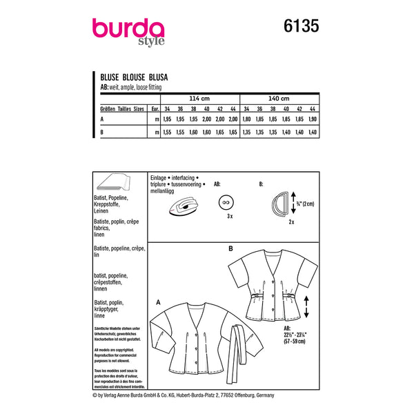 Pattern, Burda 6135 Comfortable Blouse