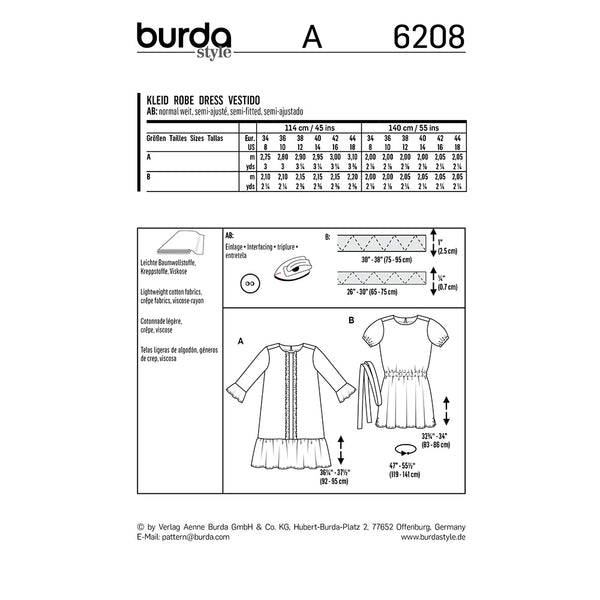 Pattern, Burda, 6208, Dress - Casual Fit