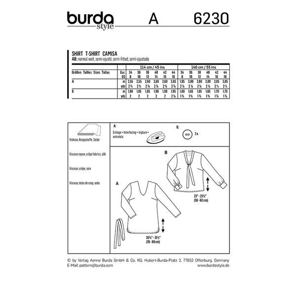 Pattern, Burda 6230 Womens Blouse