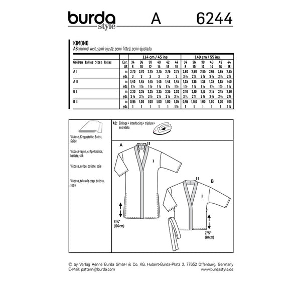 Pattern, Burda, 6244, Kimono Coat / Jacket