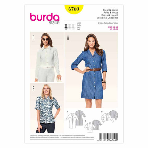 Pattern, Burda, 6760, Ladies Shirt  and Shirtdress