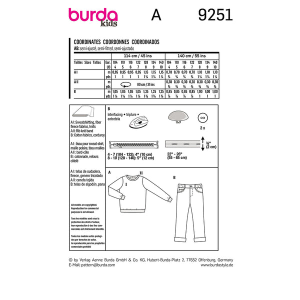 Pattern, Burda  9251 Child Top and Pant