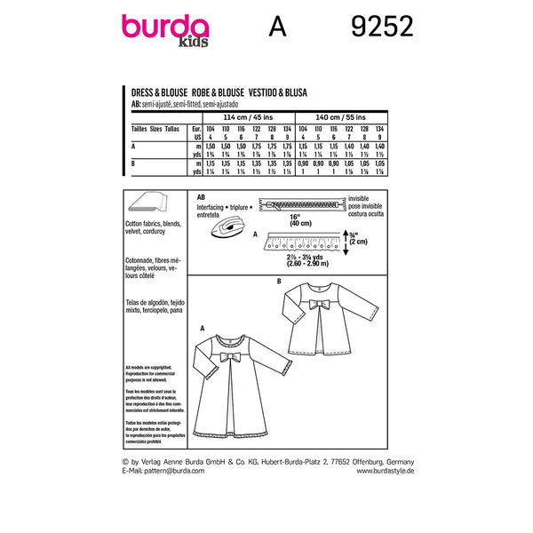 Pattern, Burda  9252 Child Blouse/Sundress