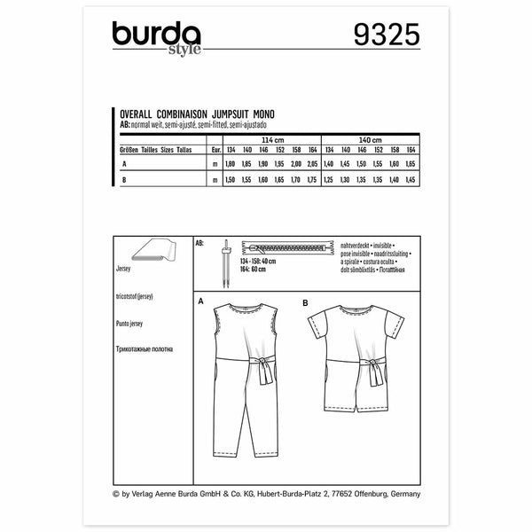 Pattern, Burda, 9325, Child Jumpsuit