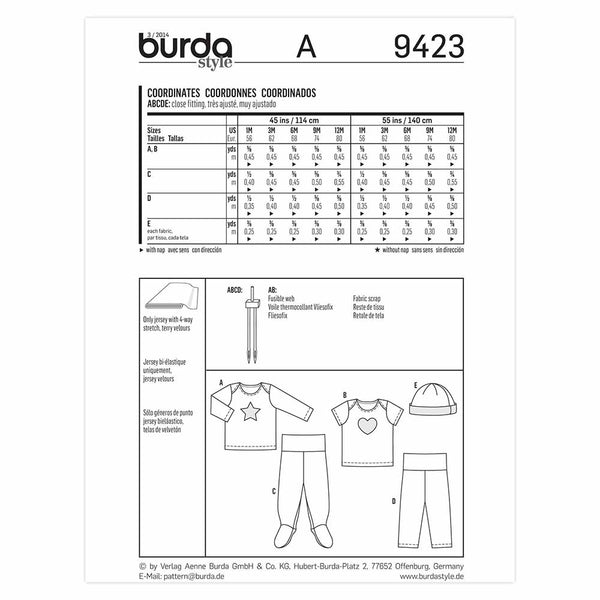 Pattern, Burda, 9423, Baby Co-ordinate Unisex