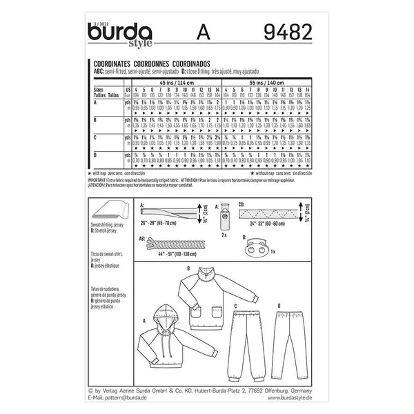 Pattern, Burda, 9482, Child Coordinates, Tops & Bottoms
