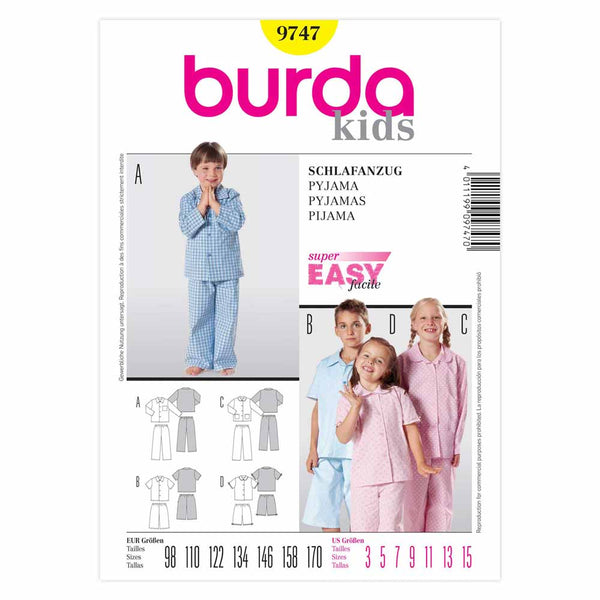 Pattern, Burda, 9747, Child Pajamas