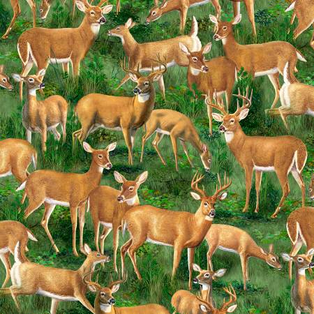 Fabric, Forest Light Green Packed Deer 10155-727
