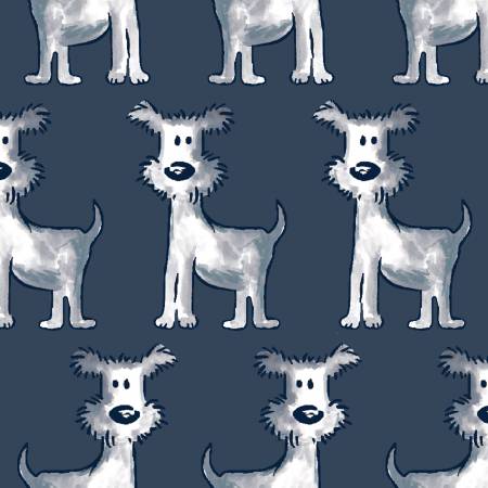 Fabric, Flannel, Poochie McGruff Navy Row Dogs, 16538-NVY