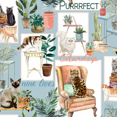 Fabric, Everyday is Caturday, Patch Blue 18036-BLU